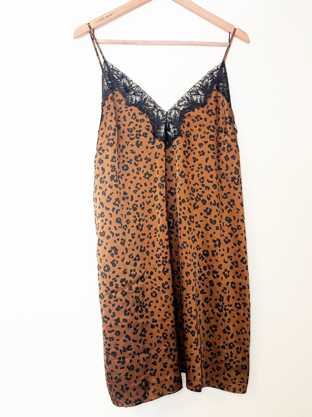 Auden Luxury Collection Leopard Satin Lace Trim Slip Dress Chemise Large